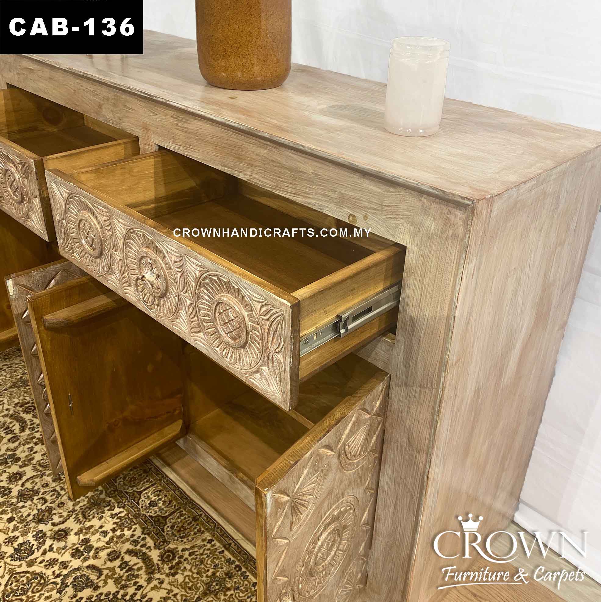 Amazing Limewash Indian Cabinet For Living Room Antique Style | Solid Wood Teak Shop in Kuala Lumpur Malaysia | CAB-136 (L54 W18 H35.5 Inches)