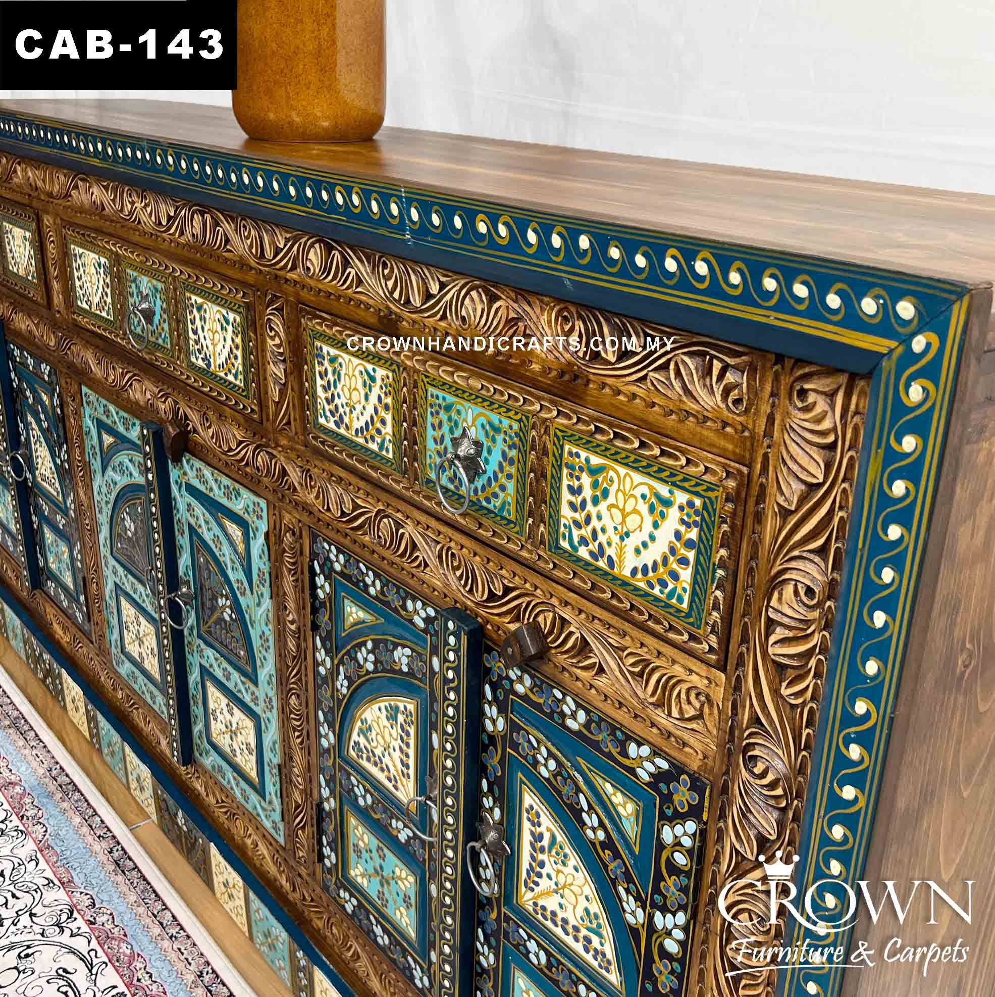 Moroccan Fancy Style Hand Painted Cabinet Sideboard | Adds a Soul in Home Interior | Top Furniture Showroom in Kuala Lumpur Malayisa | CAB-143 (L72.5 W17 H36.5 Inches)