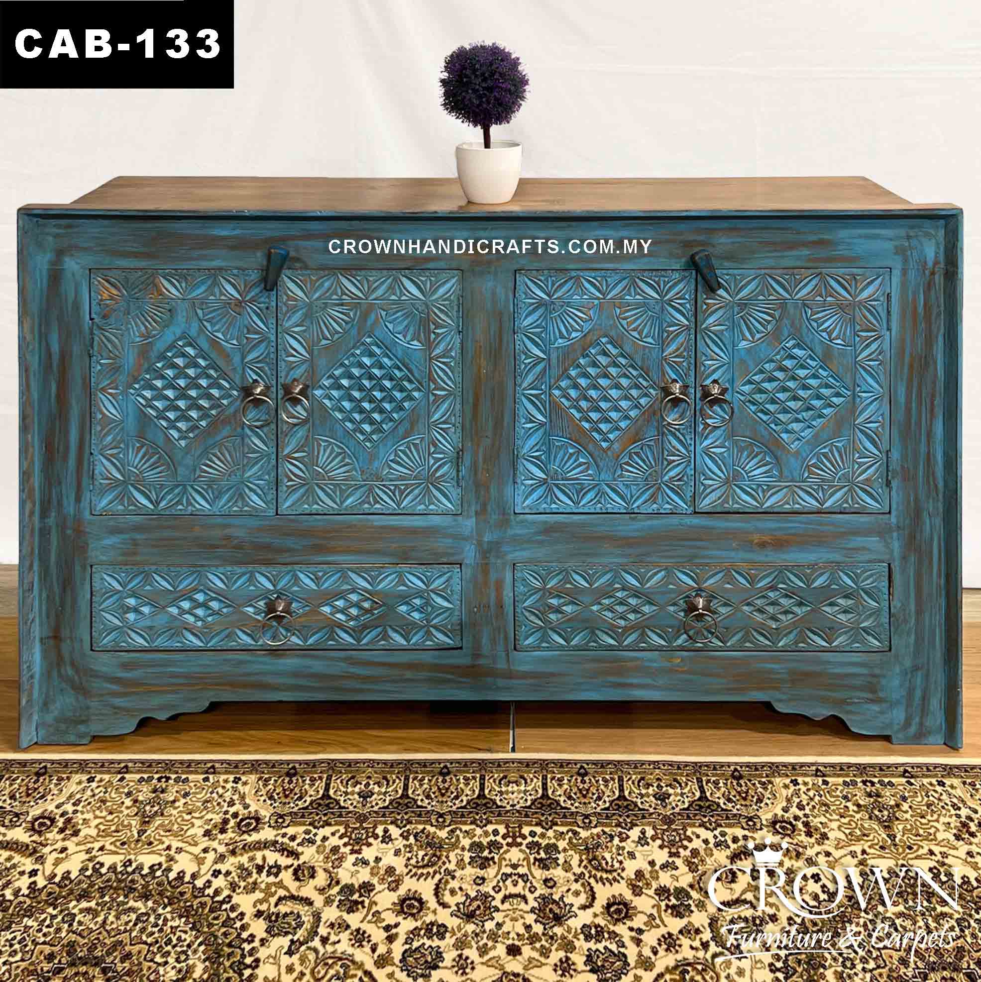 Blue Distressed Stunning Cabinet | A Fancy for every Living Room Entrance Wall Furniture Eclectic Style | CAB-133 (L49.5 W15.8 H31 Inches)