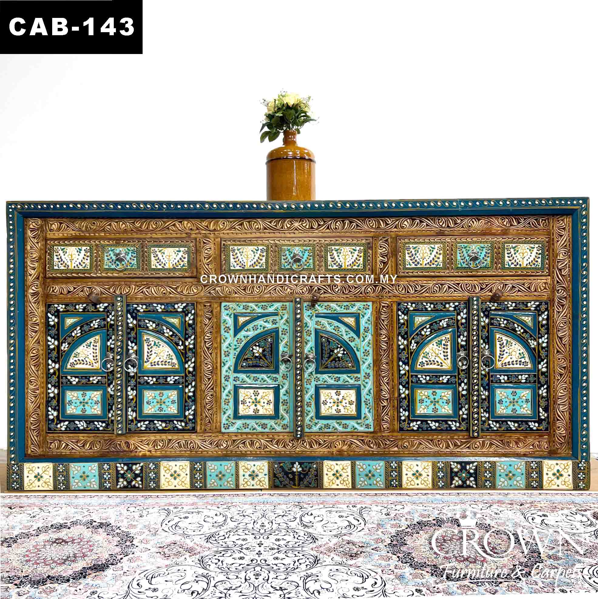 Moroccan Fancy Style Hand Painted Cabinet Sideboard | Adds a Soul in Home Interior | Top Furniture Showroom in Kuala Lumpur Malayisa | CAB-143 (L72.5 W17 H36.5 Inches)