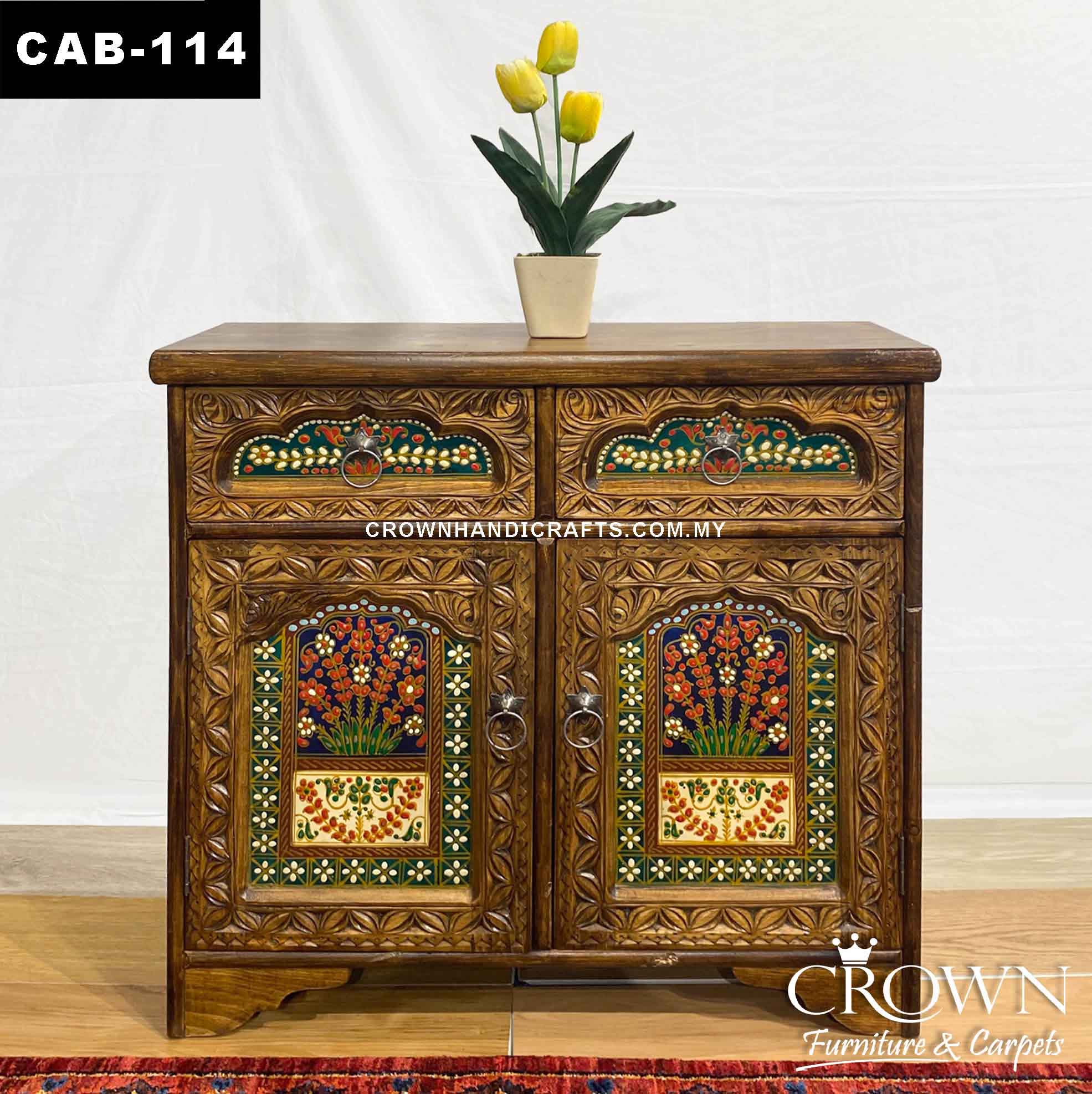 Amazing Indian Cabinet For Living Room Hand-Paint Rajasthani Style Art | Solid Wood Indian Furniture Antique Shop in Malaysia | CAB-114 (L32 W12 H30 Inches)