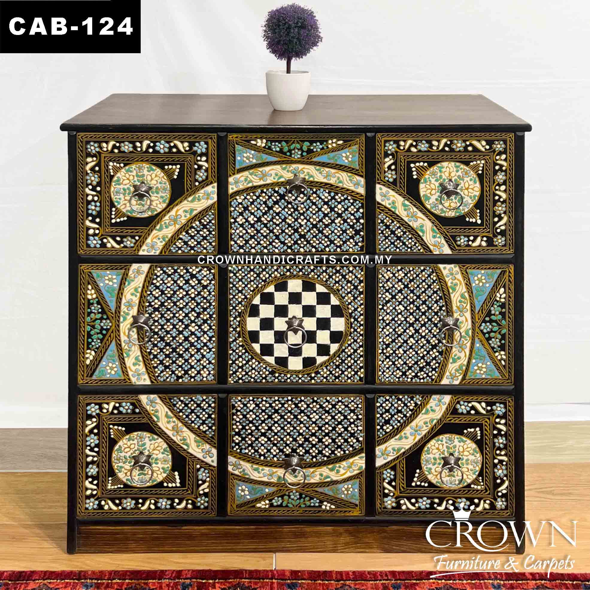 Moroccan Style Retro Hand-Painted Cabinet Chest | Amazing Accent Furniture Online Shop in Malaysia | CAB-124 (L36 W18 H36 Inches)