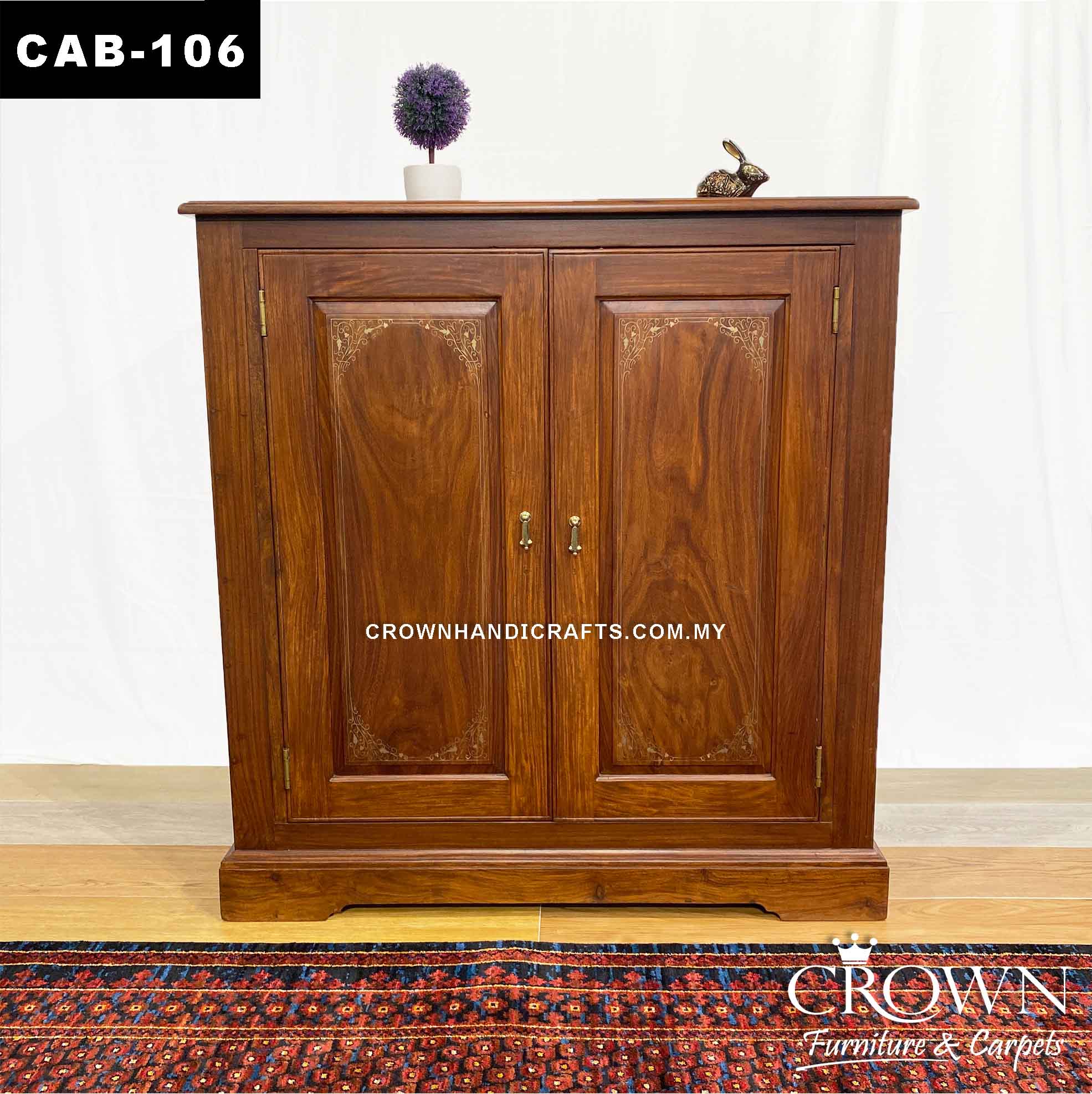 Solid Wood Cabinet 2 Door, Shop Furniture in Malaysia | CAB 106 (L40.5 W25 H43 Inches)