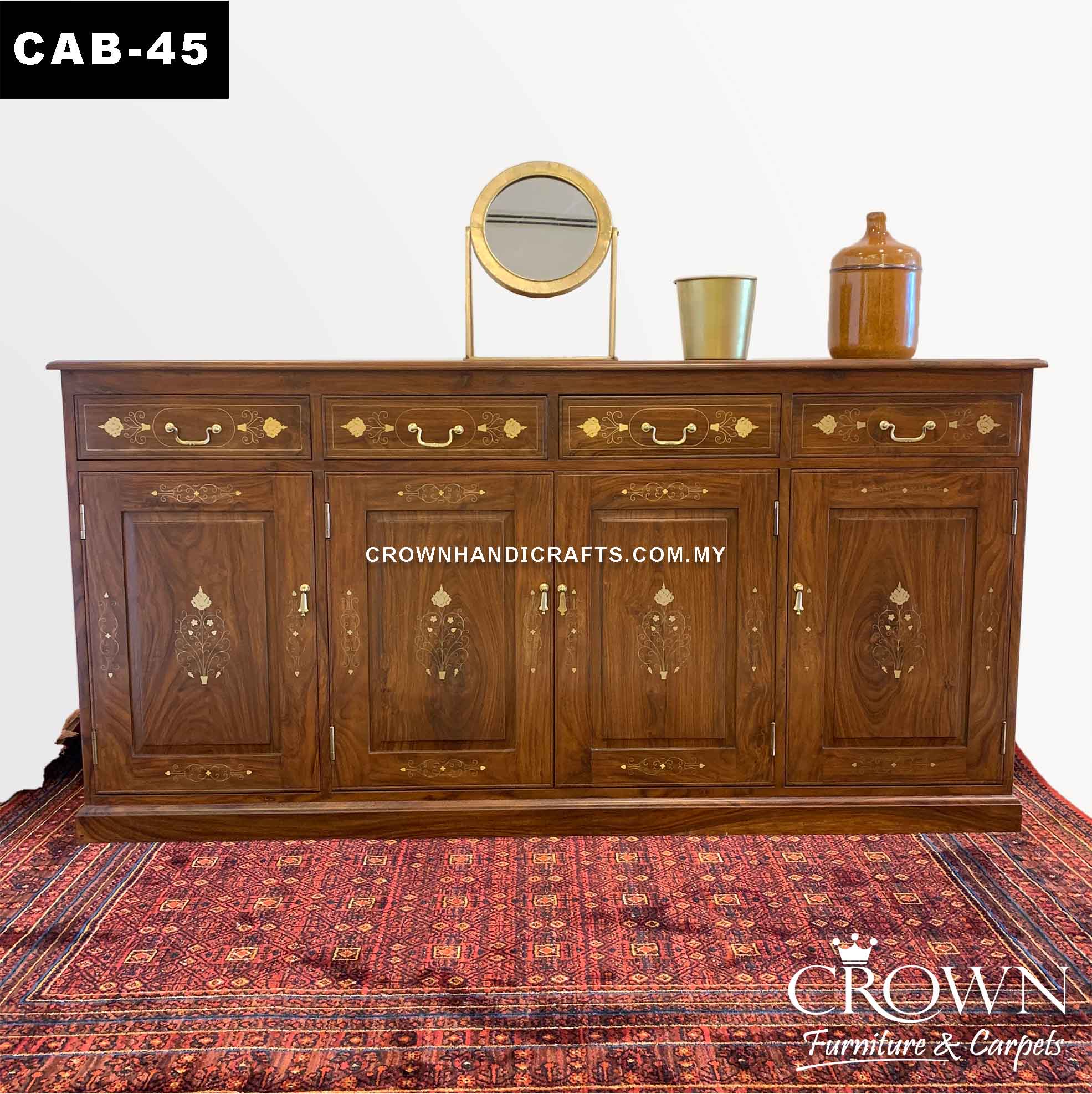 Eclectic Indian Sideboard Cabinet Brass In-laid by Artisan, Spacious and Essential Living Room and Dining Room Furniture in Malaysia | CAB-45 (L72 W18 H36 Inches)