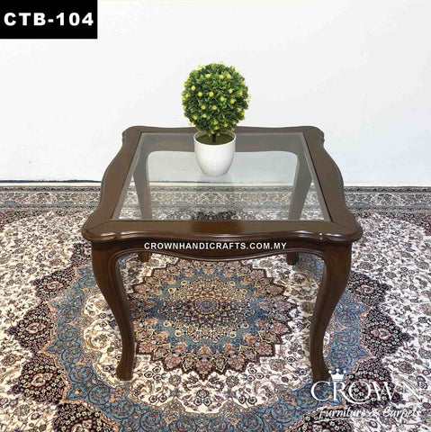 Contemporary Wooden Side Table with Glass Surface | Square Design | CTB-104 (L21 W21 H18.5 Inches)