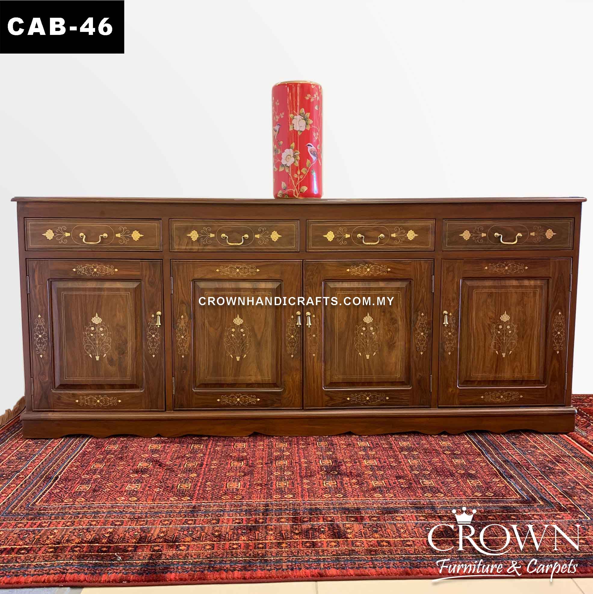 Elegant Sideboard Cabinet Brass In-laid by Artisan, Spacious and Essential Living Room and Dining Room Furniture in Malaysia | CAB-46 (L83 W18 H36 Inches)