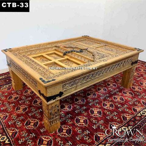 Vintage Monarch Door Style Wooden Coffee Table Compliments with your Modern Sofa in Living Room | CTB-33 (L48 W36 H19 Inches)