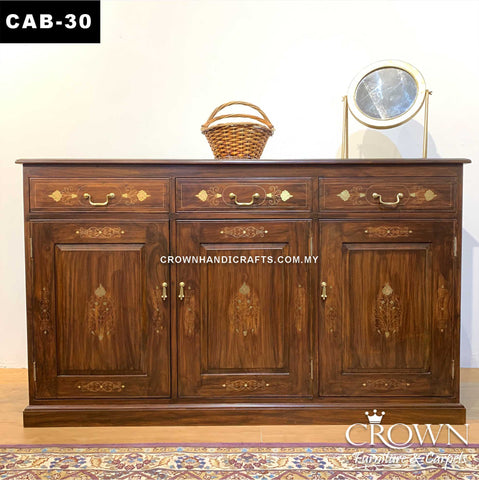 Sideboard Cabinet Brass In-laid by Artisan, Spacious and Essential Living Room and Dining Room Furniture | CAB-30 (L60 W18 H36 Inches)