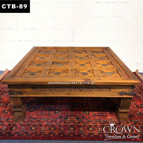Solid Wood Square Coffee Table with Brass Metal Accent | Creates an Impression that lasts forever | CTB-89 (L49 W49 H19 Inches)