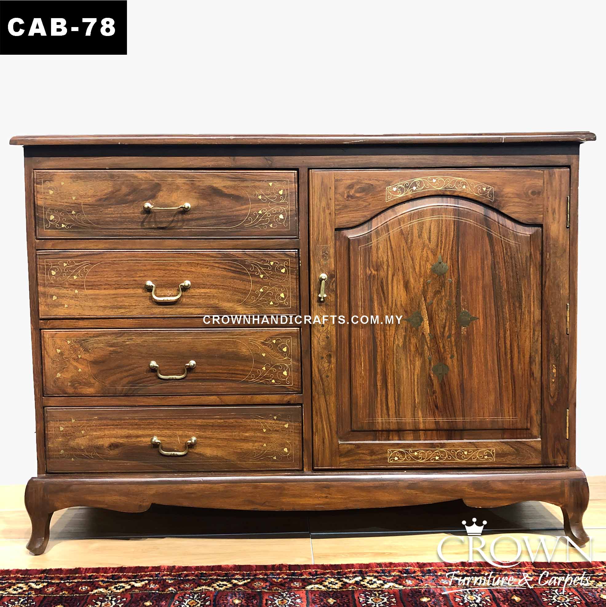 Solid Wood Cabinet 4 Drawer 1 Door, Rosewood Furniture Shop in Kuala Lumpur Malaysia | CAB-78 (L48 W18 H36 Inches)