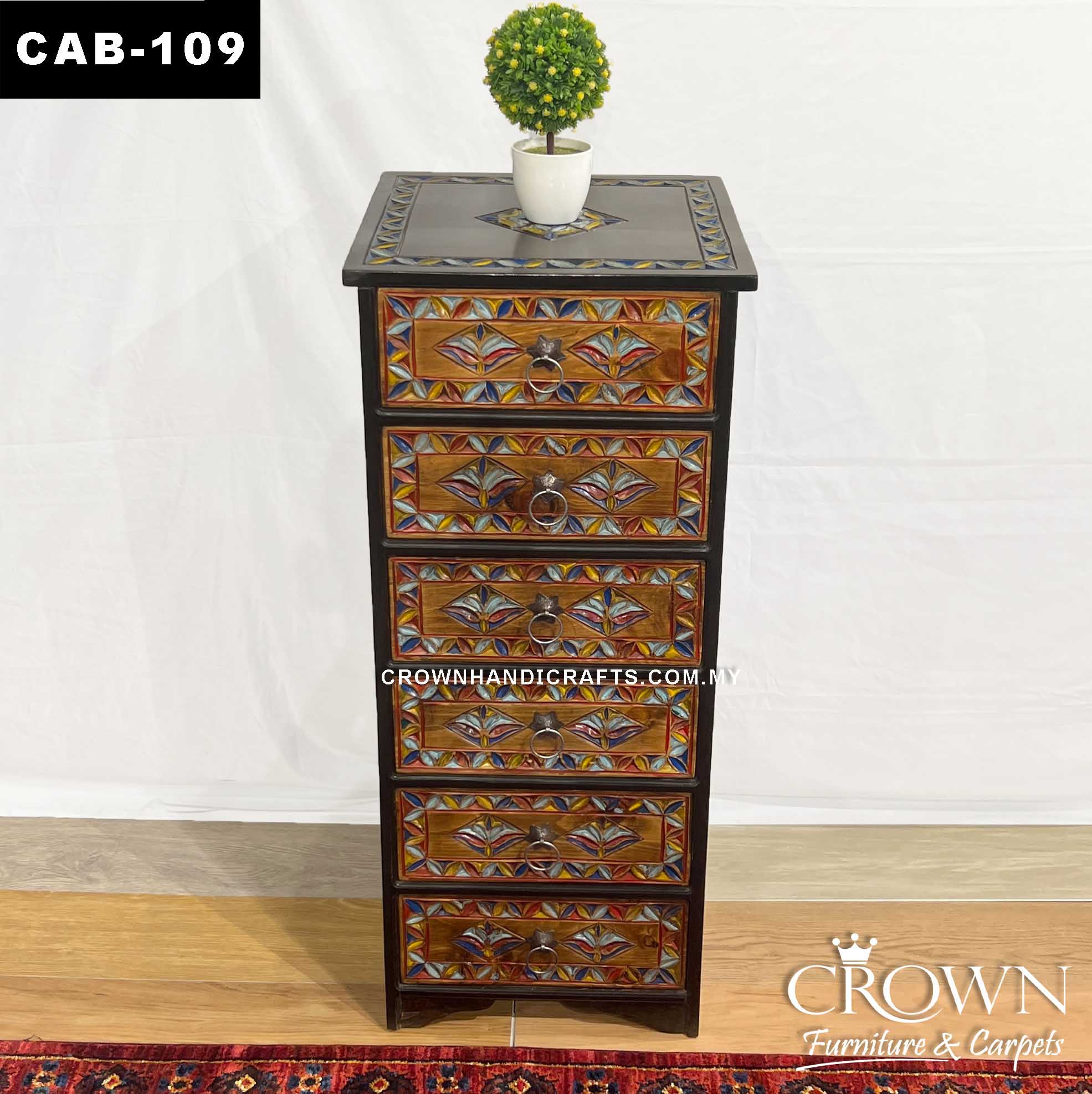 Antique Tall Narrow Chester Cabinet Wooden 6 Drawers | Bold Rustic Accent Hues to Enhance your Space! | Shop Eclectic Furniture in Malaysia | CAB-109 (L18 W18 H42 Inches)