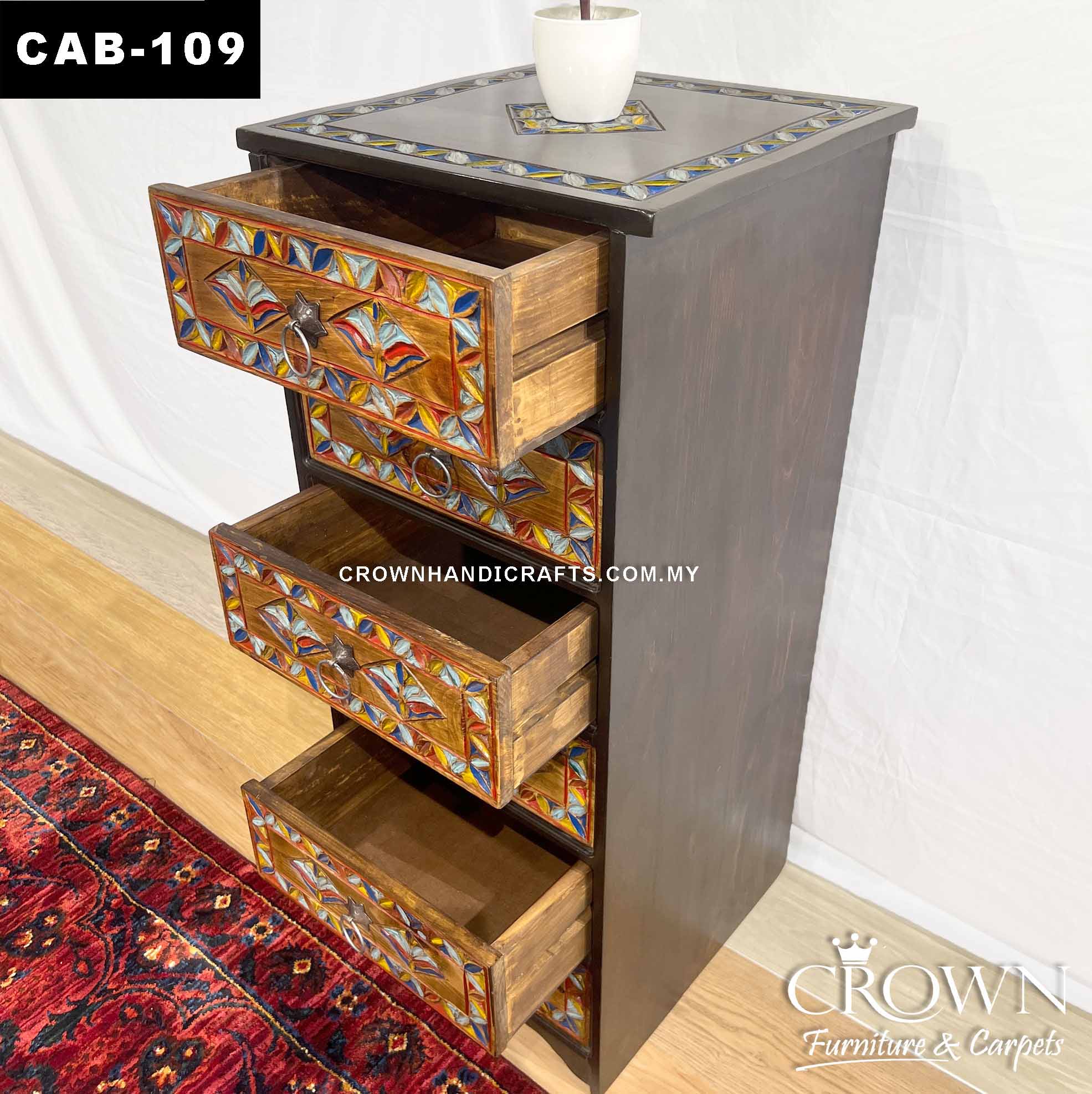 Antique Tall Narrow Chester Cabinet Wooden 6 Drawers | Bold Rustic Accent Hues to Enhance your Space! | Shop Eclectic Furniture in Malaysia | CAB-109 (L18 W18 H42 Inches)