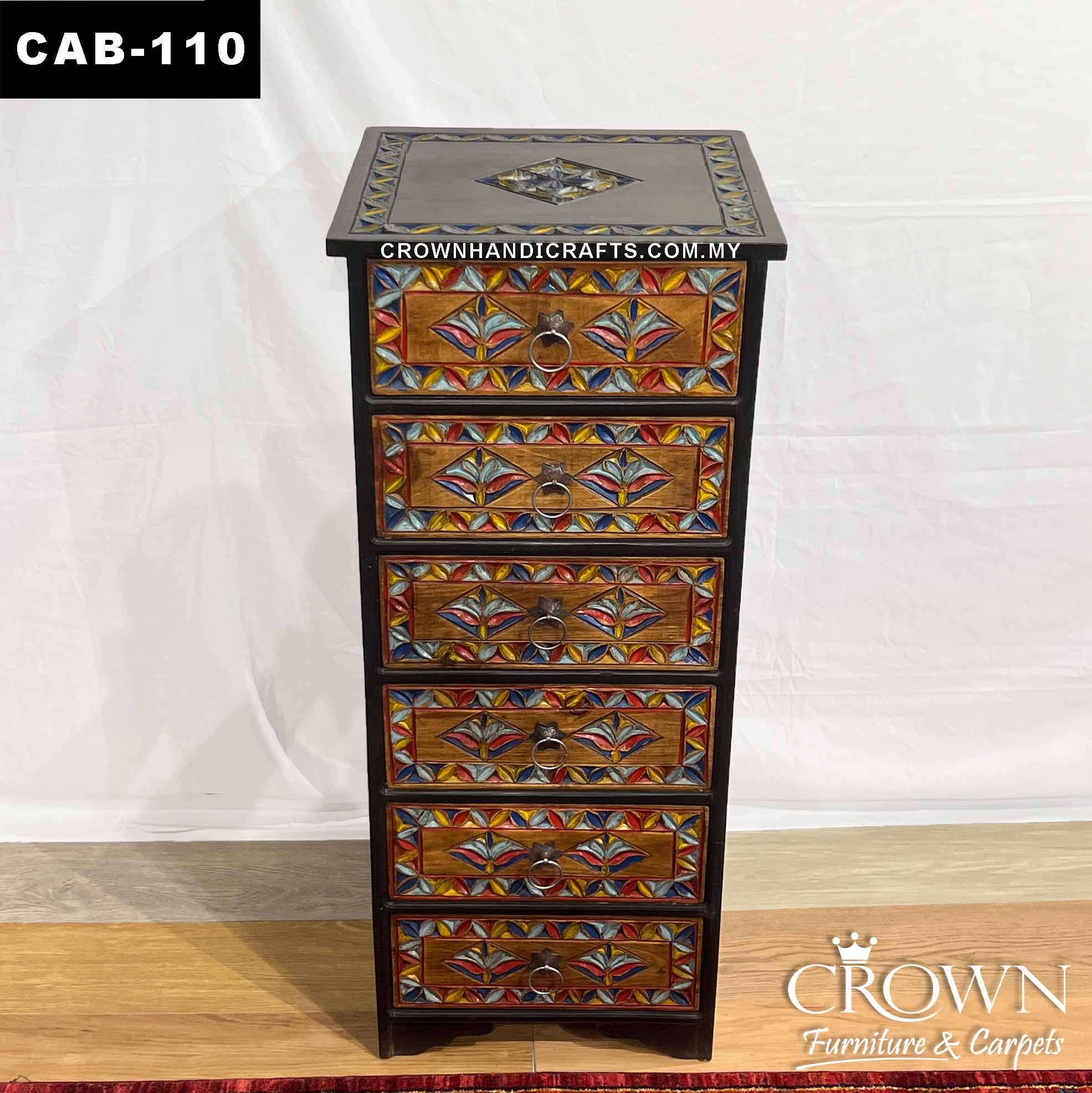 Antique Tall Narrow Chester Cabinet Wooden 6 Drawers | Bold Rustic Accent Hues to Enhance your Space! | Shop Eclectic Furniture in Malaysia | CAB-110 (L18 W18 H42 Inches)