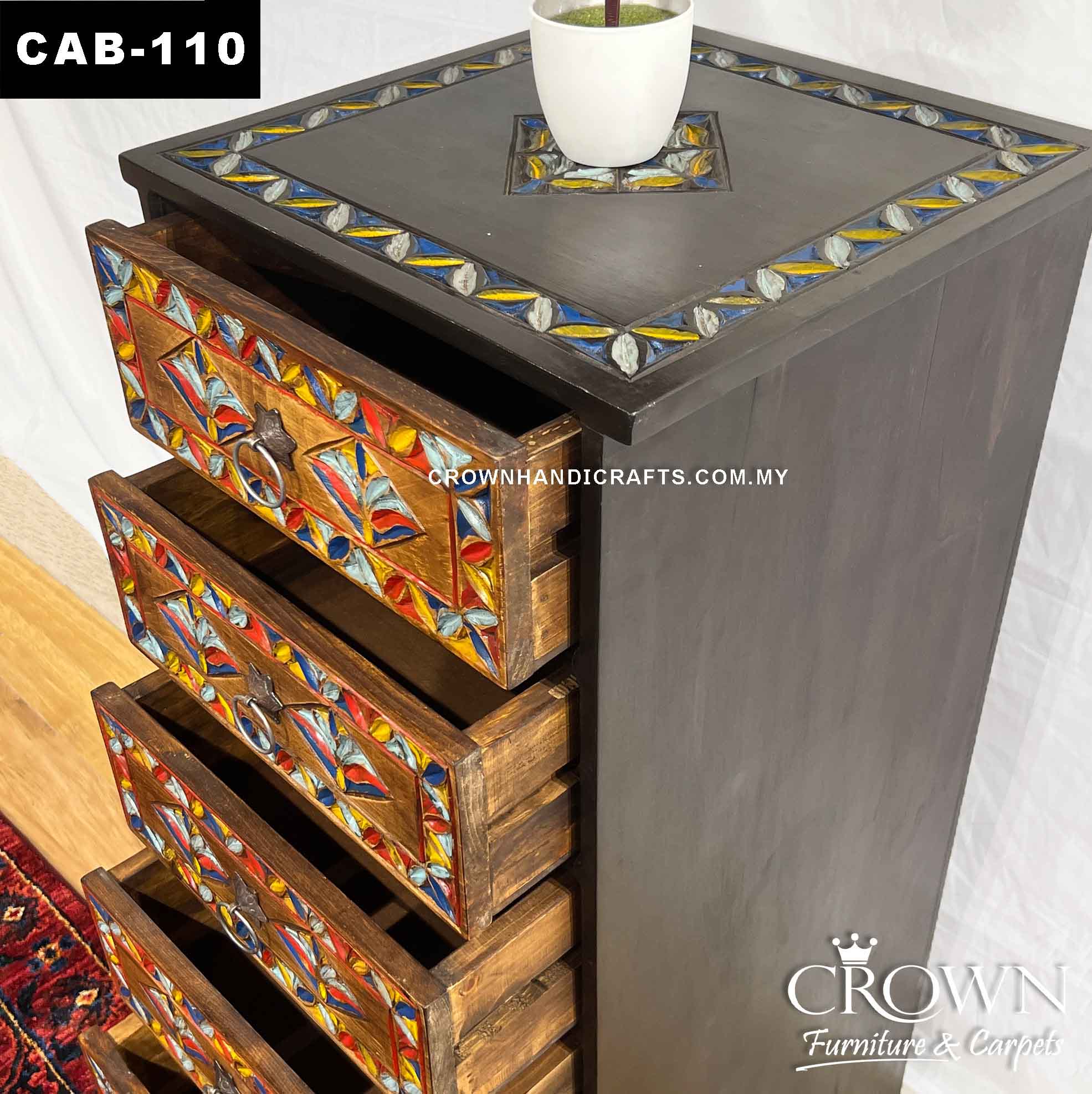 Antique Tall Narrow Chester Cabinet Wooden 6 Drawers | Bold Rustic Accent Hues to Enhance your Space! | Shop Eclectic Furniture in Malaysia | CAB-110 (L18 W18 H42 Inches)