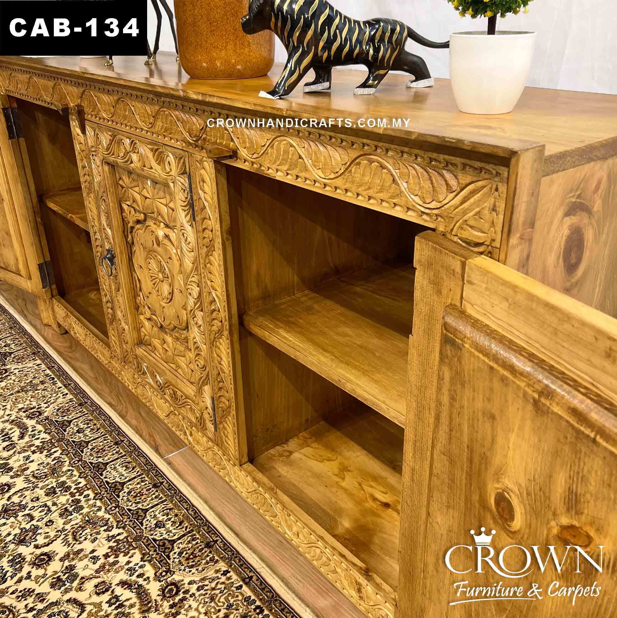 Vintage Style Cabinet Sideboard Solid Wood Hand Carved Medalion, Antique Wood Penang Style Furniture Teak Cabinet in Kuala Lumpur | CAB-134 (L60 W18 H36 Inches)