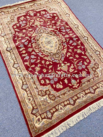 [6X4FT] Stunning Persian Rug 100% Silk and Wool Hand-Knotted Authentic Iranian Design SK Kashmir SILK WOOL CH 2285