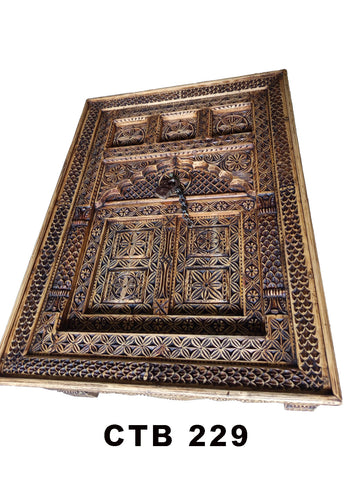 Handcrafted Indian Coffee Table | Solid Teak Wood Palace Door Design with Metal Ornaments | CTB-229