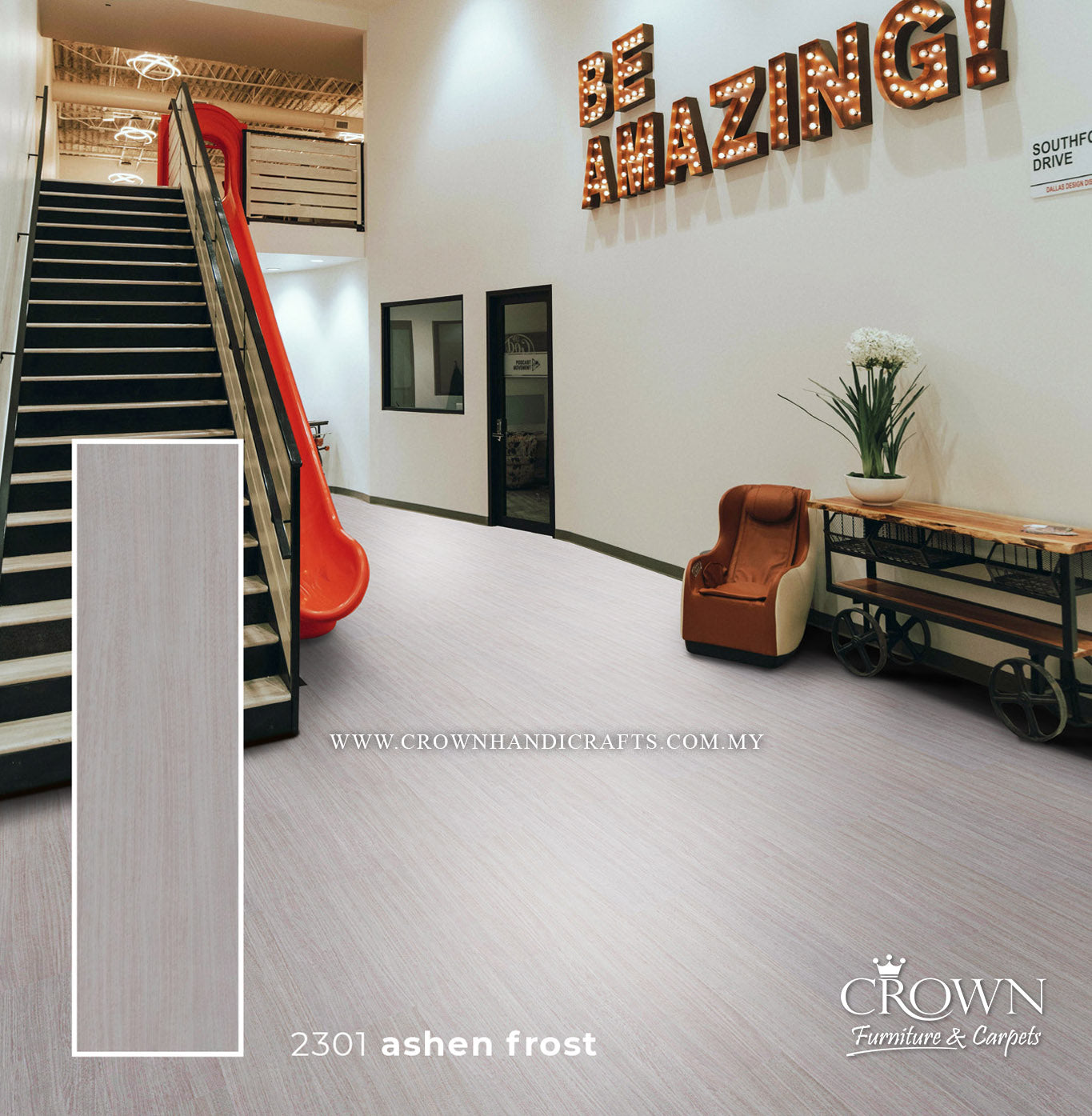 3MM KOREAN VINYL PLANK 2301-ASHEN FROST CLASSIC (FP) | 184X950 | MODERN GREY VINYL PLANK FLOORING MALAYSIA | BOX 19PCS/35.5SF