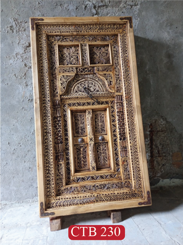 Royal Indian Palace Door Coffee Table | Solid Teak Wood Hand Carved with Antique Metal Details | CTB-230