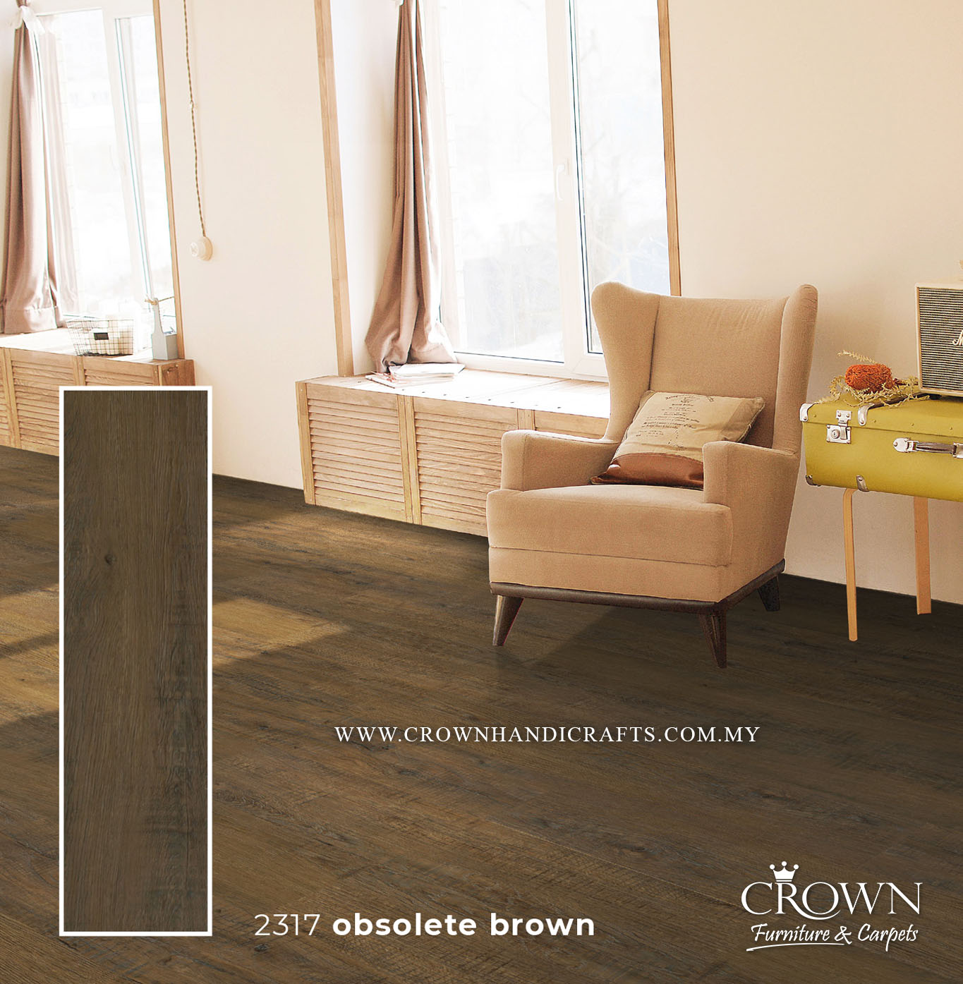 3MM KOREAN VINYL PLANK 2317-OBSOLETE BROWN (FP) | 184X950 | CLASSIC OAK VINYL PLANK FLOORING MALAYSIA | BOX 19PCS/35.5SF