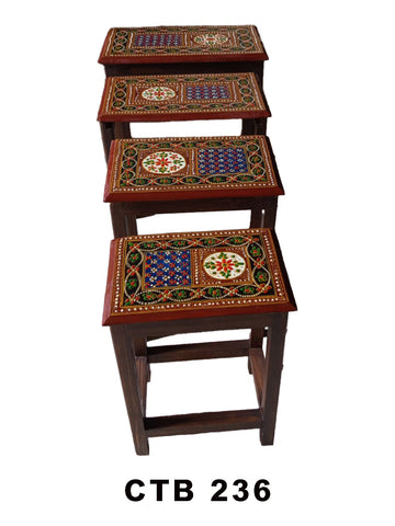 Luxury Rajasthani Nesting Tables Set of 4 | Hand-Painted Floral Wooden Accent Tables for Elegant Homes | CTB-236