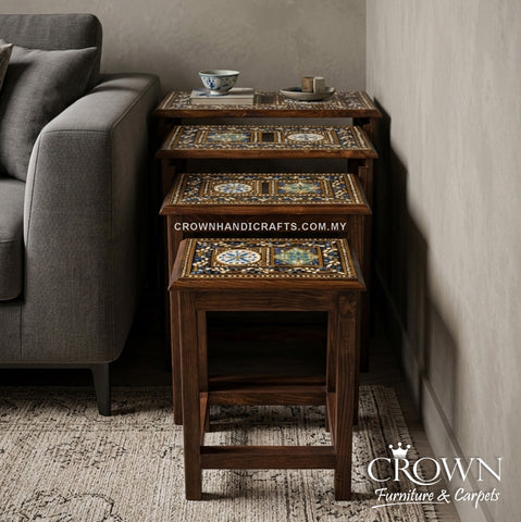 Handcrafted Rajasthan Nesting Tables | Set of 4 Colorful Indian Accent Tables for Living Room & Bedroom | CTB-237 (L21 W14.5 H21 inches)