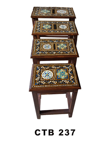 Handcrafted Rajasthan Nesting Tables | Set of 4 Colorful Indian Accent Tables for Living Room & Bedroom | CTB-237