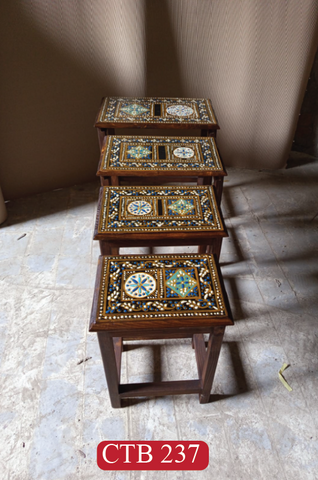 Handcrafted Rajasthan Nesting Tables | Set of 4 Colorful Indian Accent Tables for Living Room & Bedroom | CTB-237