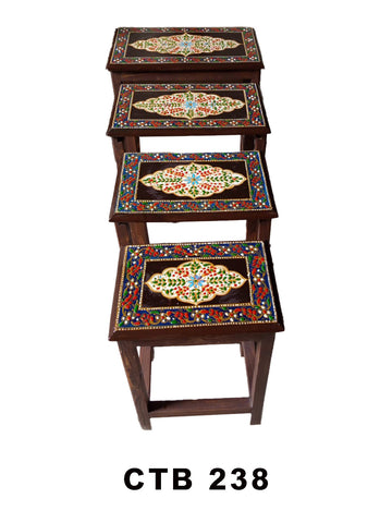 Bohemian Rajasthani Nesting Tables Set of 4 | Hand-Painted Floral Accent Tables for Stylish Interiors | CTB-238