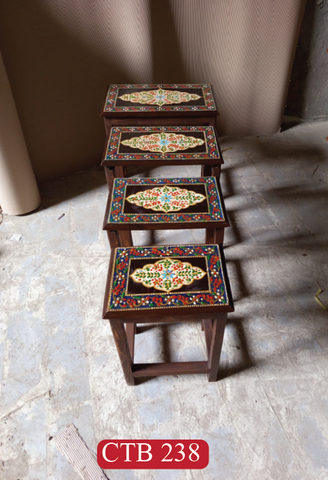 Bohemian Rajasthani Nesting Tables Set of 4 | Hand-Painted Floral Accent Tables for Stylish Interiors | CTB-238