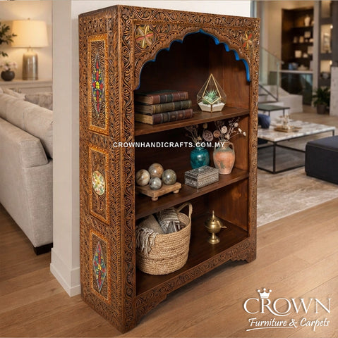 Artisan Wooden Display Cabinet | Hand-Painted & Hand-Carved Statement Furniture for FabulousLiving Rooms | DIS 23 (L39 W15.5 H60 Inches)