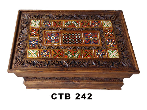 Stunning Handcrafted Solid Wood Coffee Table | Antique Style with Bohemian Hand-Painted Artisan Design | CTB-242