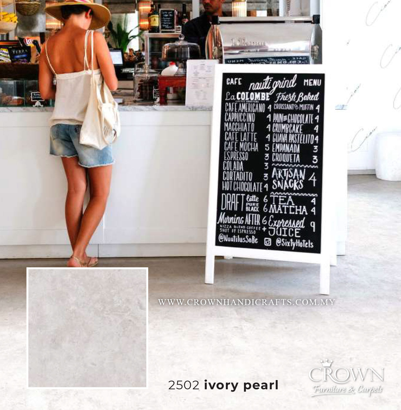 3MM KOREAN VINYL SQUARE 2502-IVORY PEARL (FP) | 457X457 | MALAYSIA’S MOST POPULAR LUXURY VINYL TILE FLOORING | BOX 16PCS/35.9SF