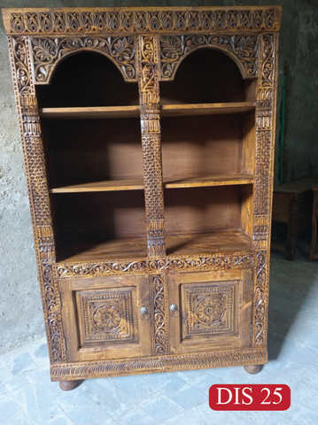 Heritage Style Display Cabinet | Hand-Carved Solid Wood Showcase And Vibrant Hand-Crafted Artwork With Two Doors | DIS 25 (L48 W17 H75.5 Inches)