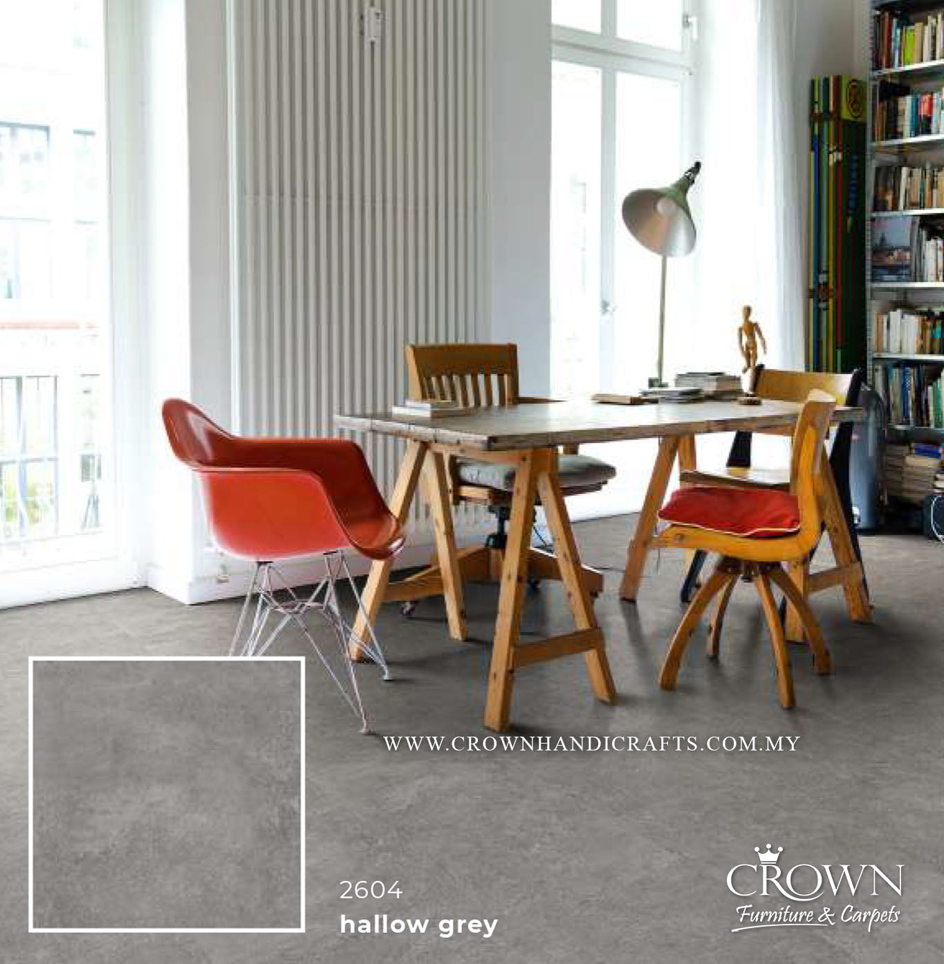 3MM KOREAN VINYL SQUARE PLUS 2604-HALLOW GREY (FP) | 600X600 | ECO-FRIENDLY VINYL FLOORING MALAYSIA | BOX 9PCS/34.8SF