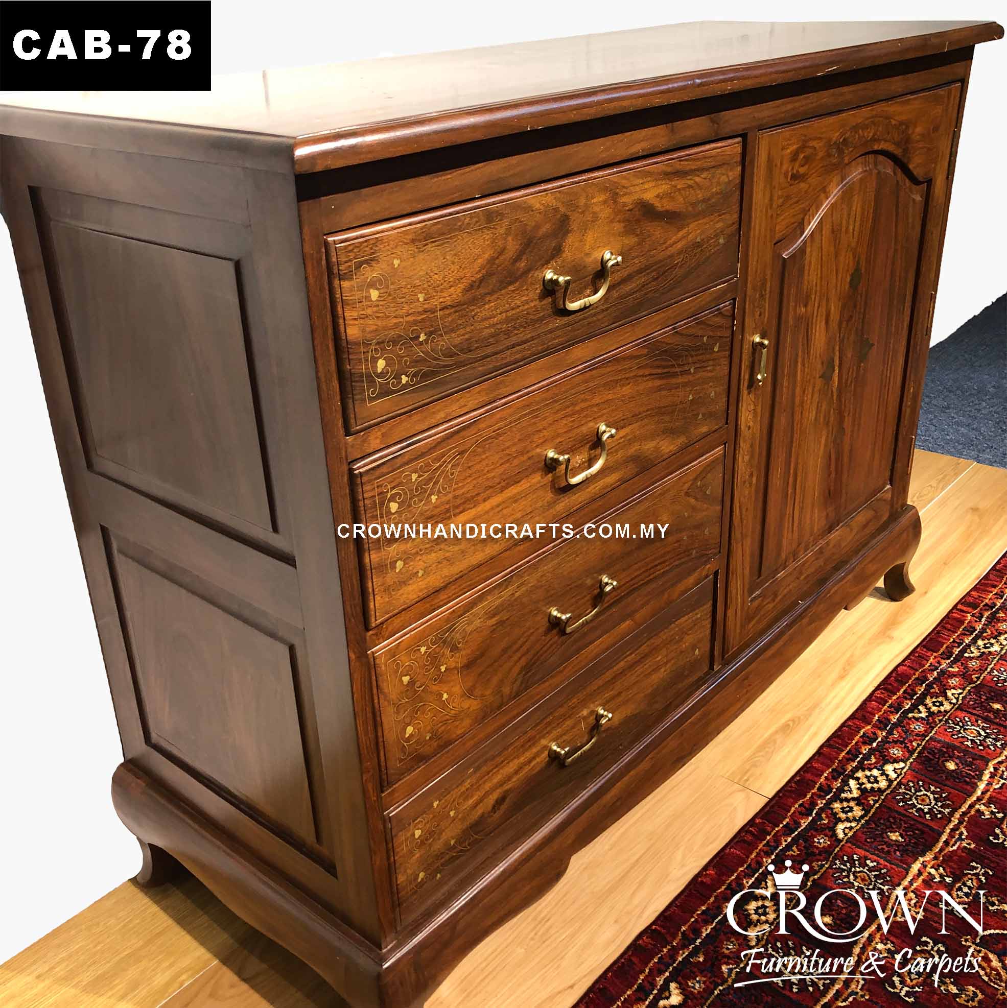 Solid Wood Cabinet 4 Drawer 1 Door, Rosewood Furniture Shop in Kuala Lumpur Malaysia | CAB-78 (L48 W18 H36 Inches)