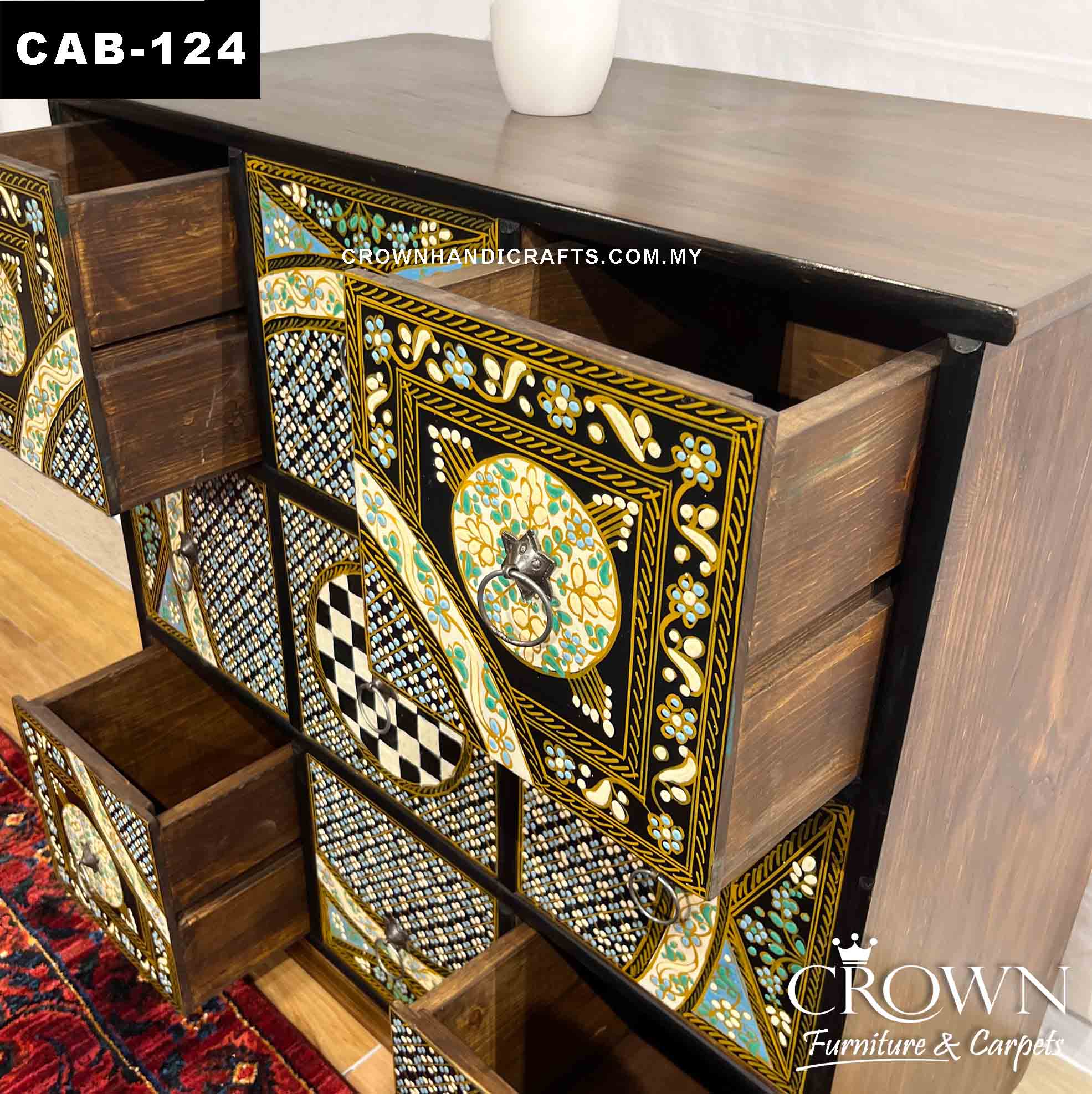 Moroccan Style Retro Hand-Painted Cabinet Chest | Amazing Accent Furniture Online Shop in Malaysia | CAB-124 (L36 W18 H36 Inches)