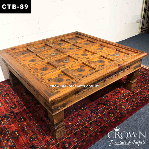 Solid Wood Square Coffee Table with Brass Metal Accent | Creates an Impression that lasts forever | CTB-89 (L49 W49 H19 Inches)