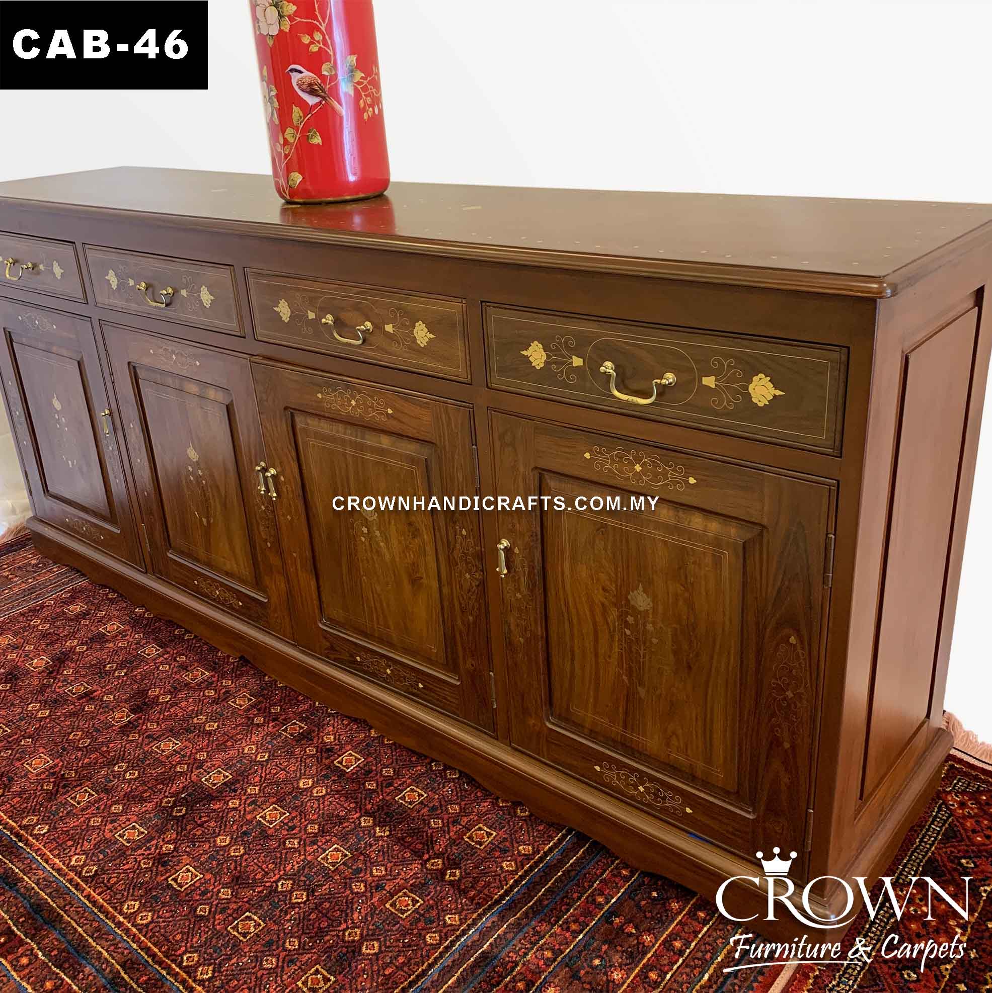 Elegant Sideboard Cabinet Brass In-laid by Artisan, Spacious and Essential Living Room and Dining Room Furniture in Malaysia | CAB-46 (L83 W18 H36 Inches)