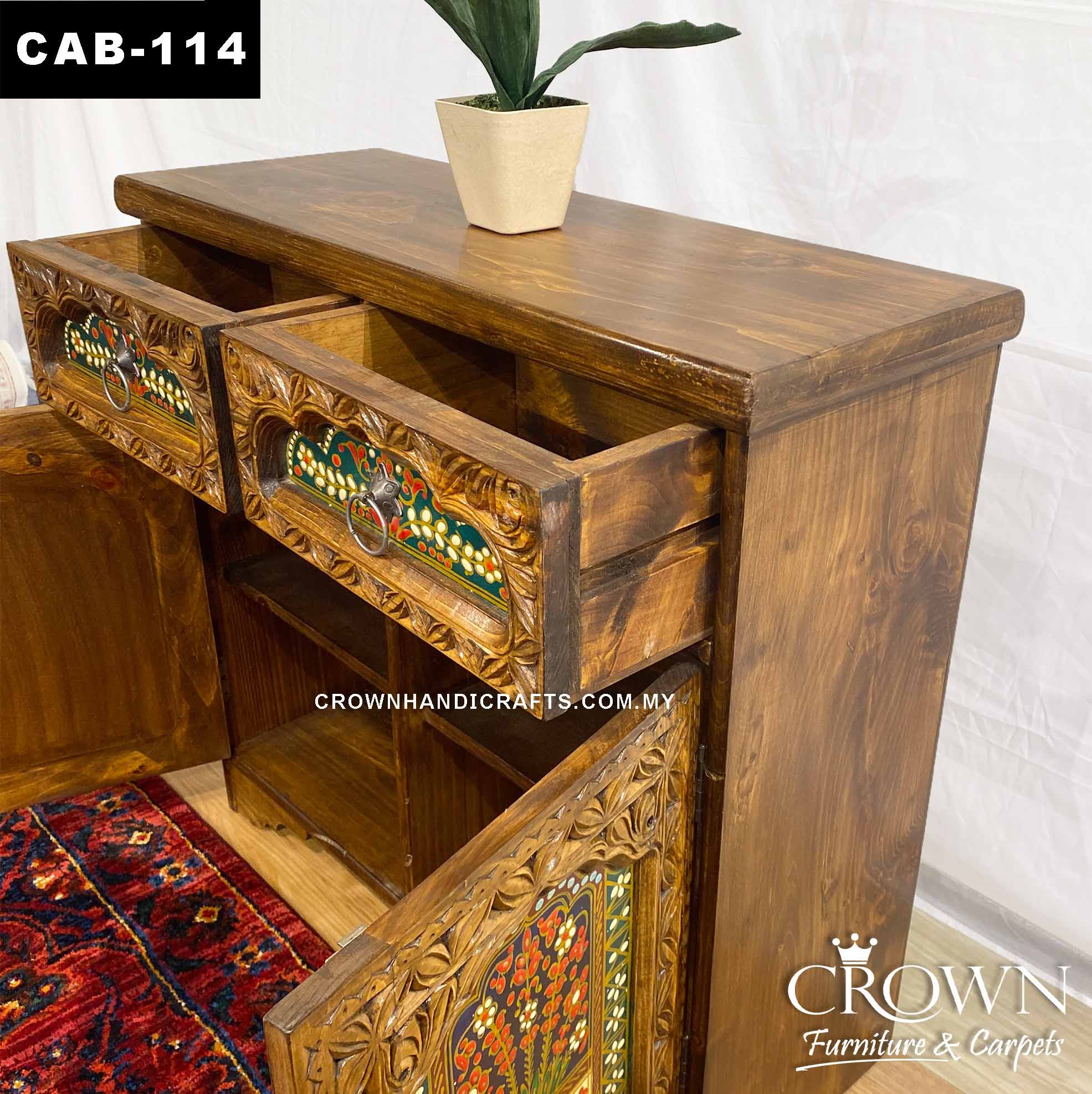 Amazing Indian Cabinet For Living Room Hand-Paint Rajasthani Style Art | Solid Wood Indian Furniture Antique Shop in Malaysia | CAB-114 (L32 W12 H30 Inches)