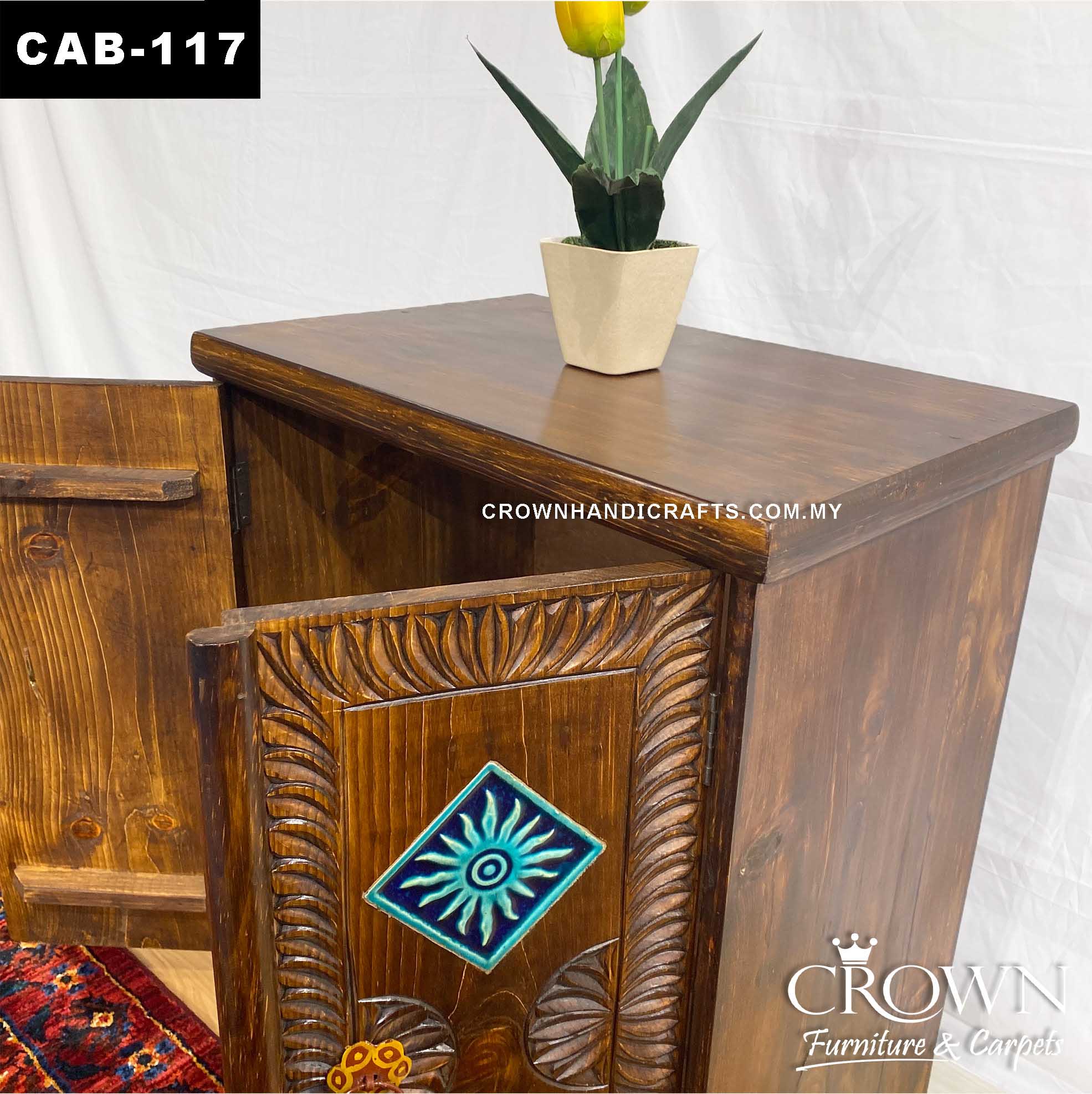 Moroccan Accent Solid Wood Cabinet with 2 Door Hand Carved Furniture Shop in Malaysia | CAB-117 (L24 W15.8 H30 Inches)