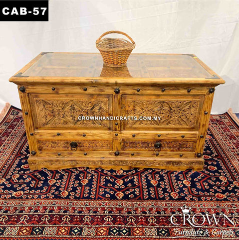 Treasure Trunk Chest Antique Style Pitara Box Hand Carved Two tone Accent with Metal Ornaments | CAB-57 (L50 W27 H27 Inches)