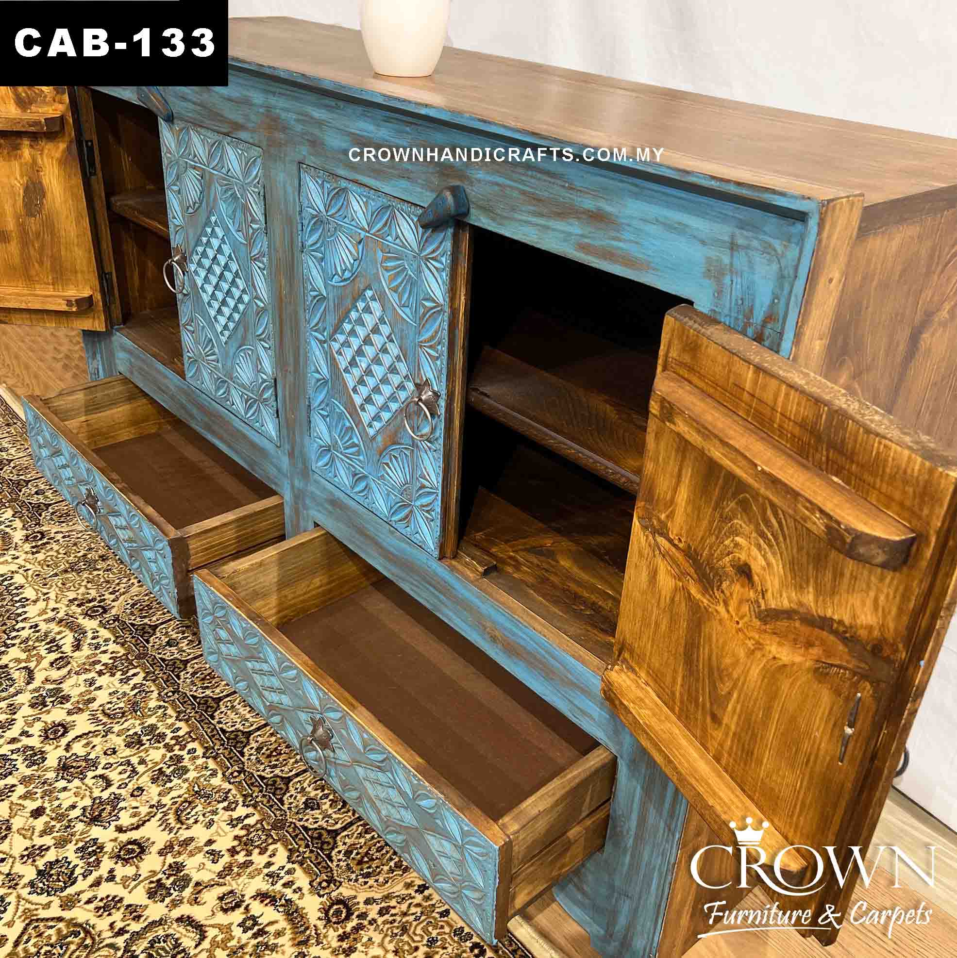 Blue Distressed Stunning Cabinet | A Fancy for every Living Room Entrance Wall Furniture Eclectic Style | CAB-133 (L49.5 W15.8 H31 Inches)