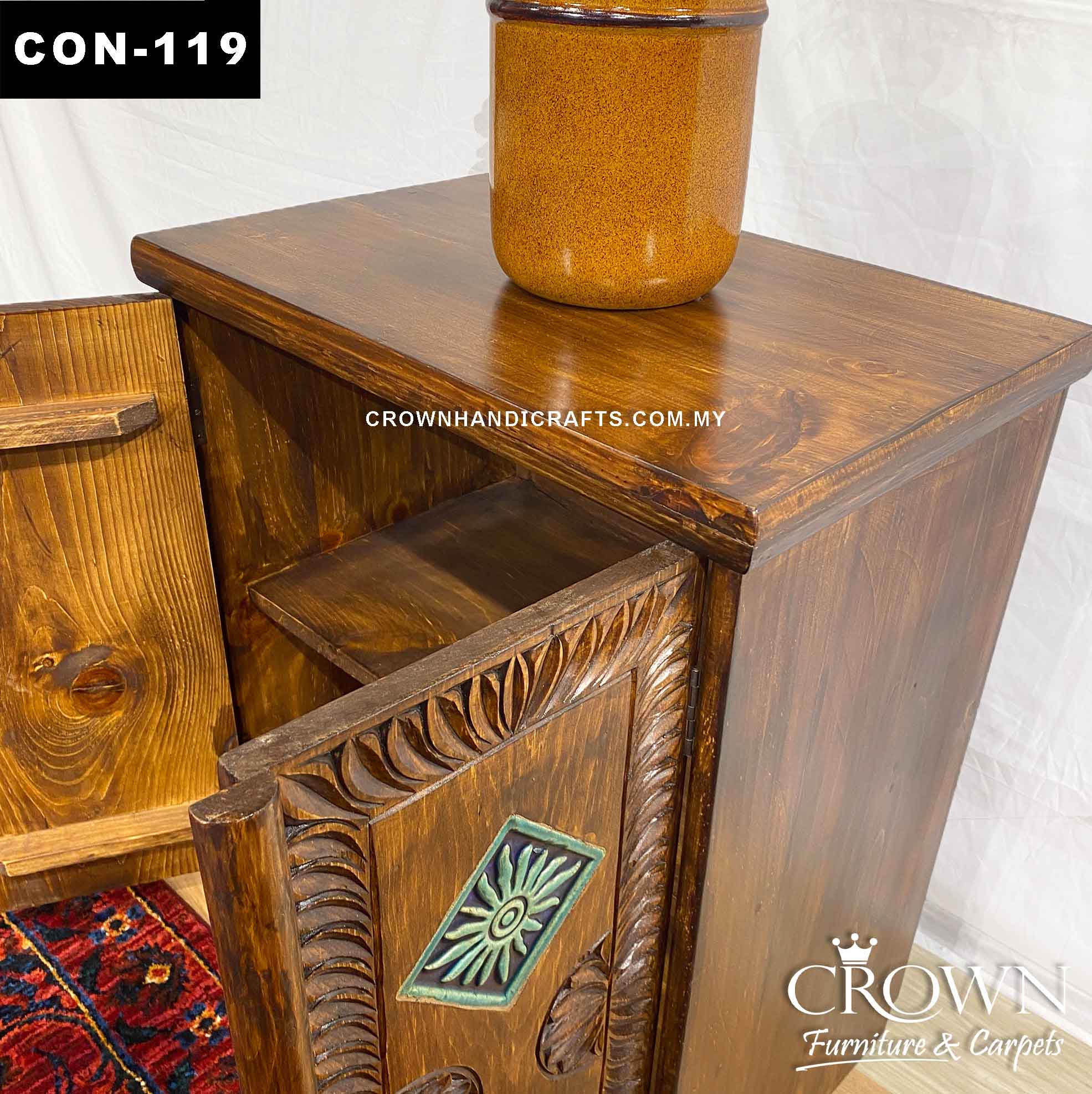 Moroccan Accent Solid Wood Cabinet with 2 Door Hand Carved Furniture Shop in Malaysia | CAB-119 (L24 W15.8 H30 Inches)