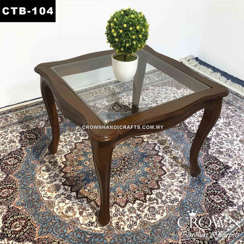 Contemporary Wooden Side Table with Glass Surface | Square Design | CTB-104 (L21 W21 H18.5 Inches)