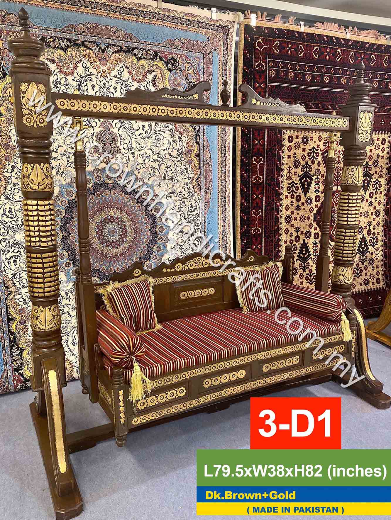 Maharaja Swing 3 seater Luxurious Handcrafted Indian and Pakistani Wooden Swing in Premium Rosewood, Combining Traditional Elegance and Modern Luxury for Your Home Decor Maharaja Swing 3 Seater 3-D1