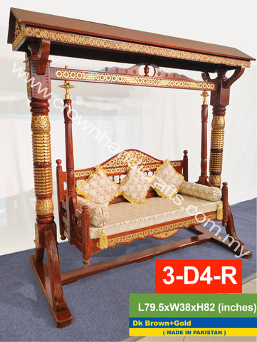 Maharaja Swing 3 seater Luxurious Handcrafted Indian and Pakistani Wooden Swing in Premium Rosewood, Combining Traditional Elegance and Modern Luxury for Your Home Decor Maharaja Swing 3 Seater 3-D4-R