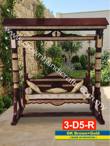 Handcrafted Maharaja Swing 3 Seater – Authentic Rosewood Design for Sophisticated Living Spaces | 3-D5-R (DK BROWN+GOLD)