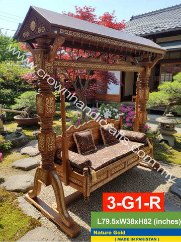 Maharaja Swing 3 seater Luxurious Handcrafted Indian and Pakistani Wooden Swing in Premium Rosewood, Combining Traditional Elegance and Modern Luxury for Your Home Decor | Maharaja Swing 3 Seater With Roof 3-G1-R