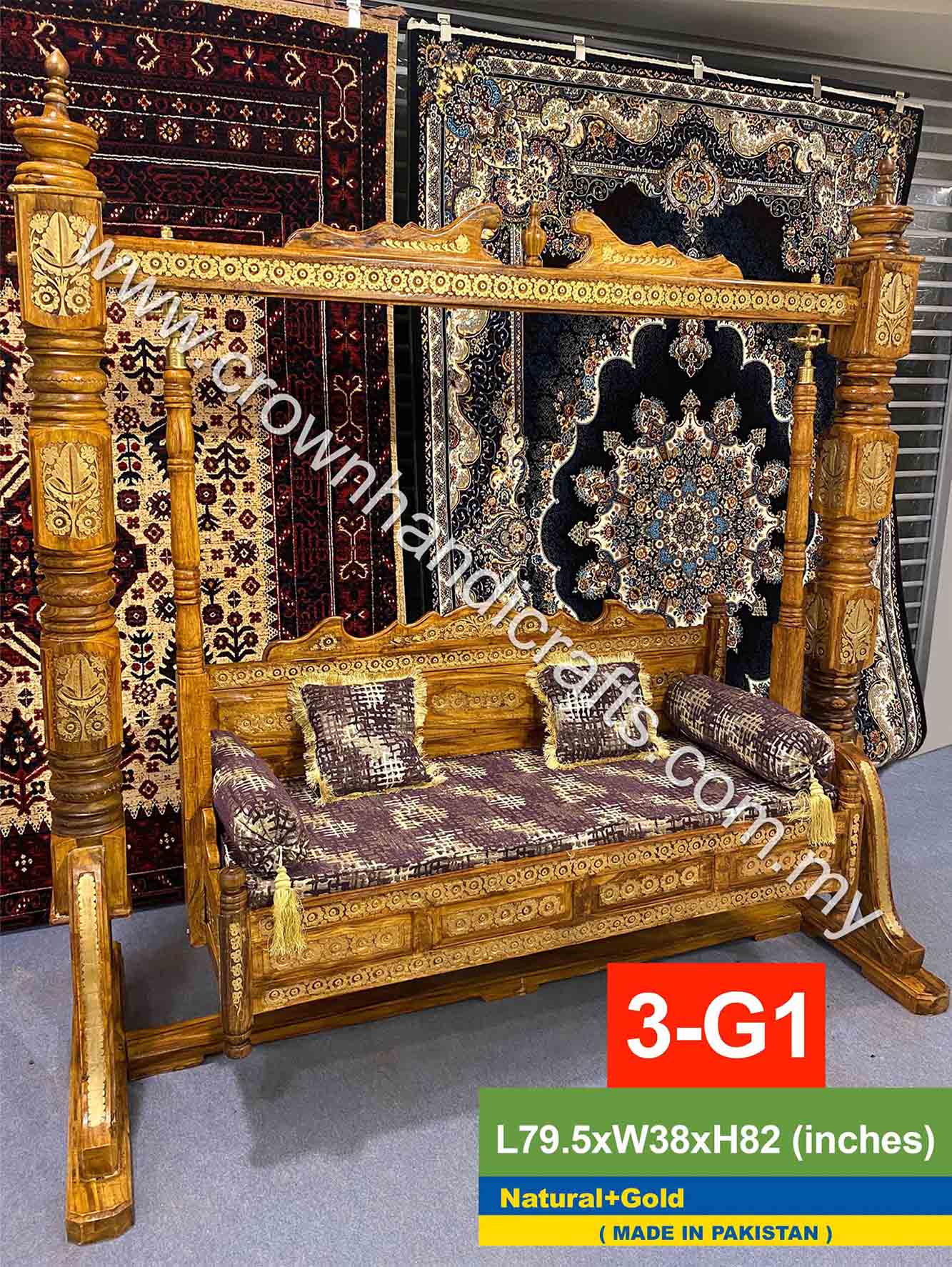 Maharaja Swing 3 seater Luxurious Handcrafted Indian and Pakistani Wooden Swing in Premium Rosewood, Combining Traditional Elegance and Modern Luxury for Your Home Decor Maharaja Swing 3 Seater 3-G1